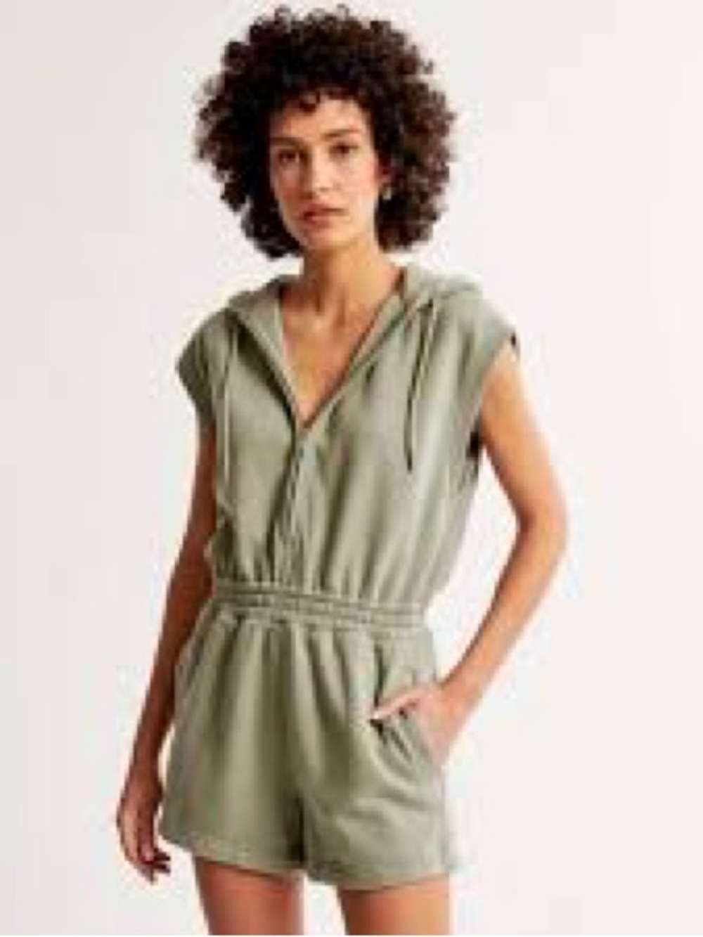 Abercrombie & Fitch Sleeveless Hooded Romper in Sage